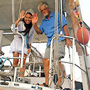 
 Miss Aruba and Will aboard of the sailboat "Cornelis"